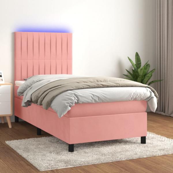 Boxspringbett mit Matratze & LED Rosa 90x190 cm Samt (Farbe: Rosa)