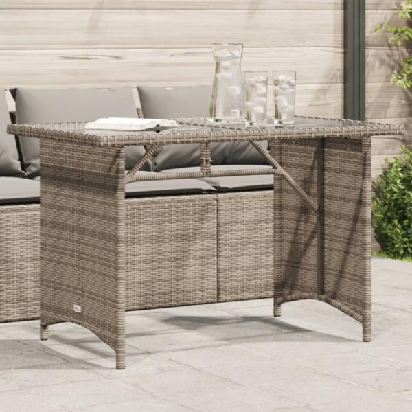 vidaXL Gartentisch mit Glasplatte Grau 110x68x70 cm Poly Rattan