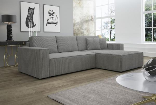 Ecksofa Schlafsofa Sofa CONOR PREMIUM Stoff Poso Hellgrau Ottomane Rechts