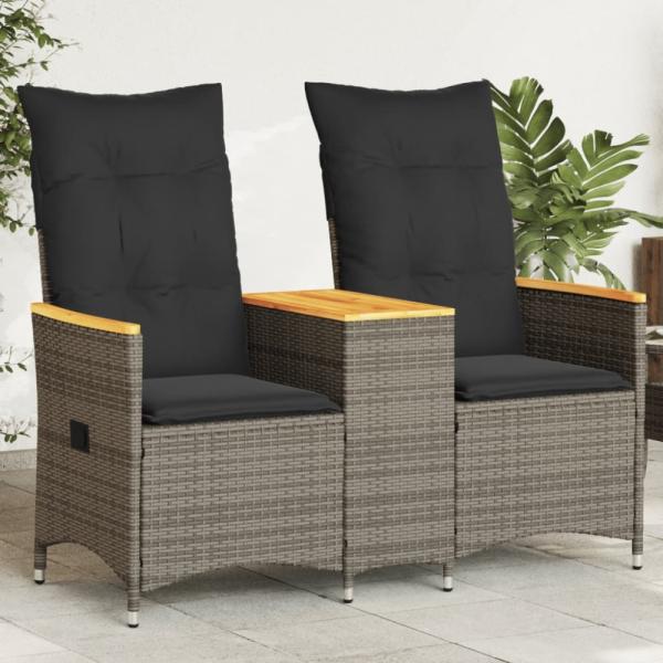 vidaXL Gartensofa 2-Sitzer Verstellbar mit Tisch Grau Poly Rattan