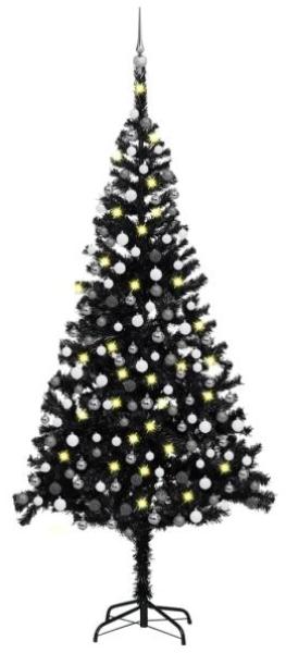 vidaXL Künstlicher Weihnachtsbaum mit LEDs & Kugeln Schwarz 240cm PVC, Mit Beleuchtung [3077678]