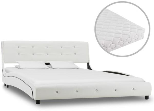 vidaXL Bett mit Matratze Kunstleder - mit Steinchen Weiß 140 x 200 cm Schaumstoff