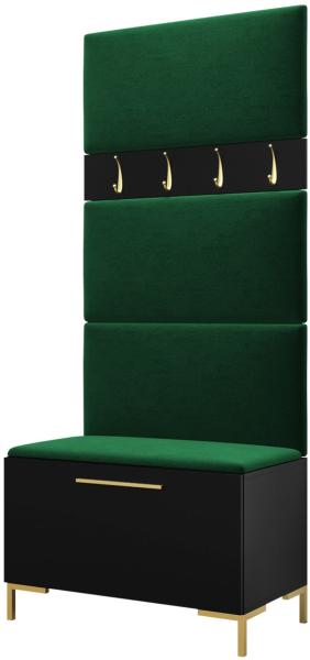 Garderoben-Set Zinetto III mit 4 Stück Gepolstertes Wandpaneel Pag 84x42 (Schwarz + Gold, Manila 35)