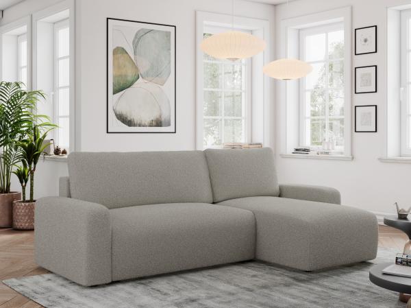 Ecksofa L-form, mit Schlaffunktion und Bettkasten - ARGOS - Grau Boucle