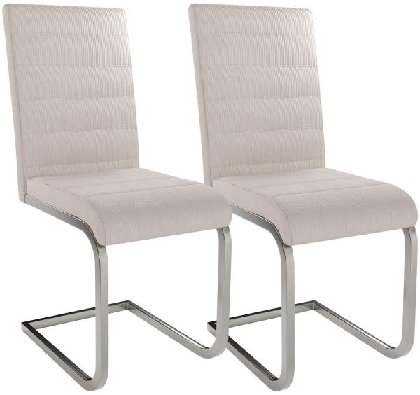 Juskys Freischwinger Schwingstuhl Vegas 2er Set - Esszimmerstuhl mit Metall-Gestell & Bezug aus Cord - moderner Küchenstuhl in Beige