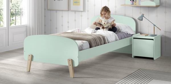 Kiddy Set best. aus Einzelbett 90x200 cm, mit Lattenrost, Nachtkonsole und Spielkiste, Ausf. MDF mintgrün lackiert