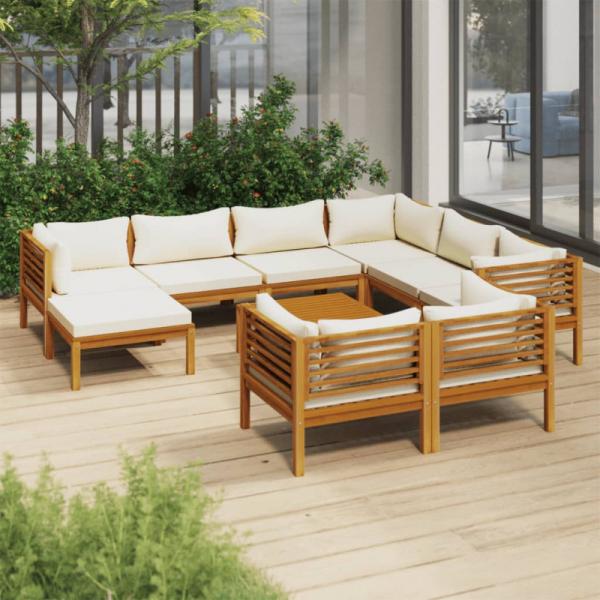 10-tlg. Garten-Lounge-Set mit Creme Kissen Massivholz Akazie