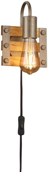 meineWunschleuchte LED Wandleuchte, LED wechselbar, Warmweiß, mit Schalter und Stecker Holz-lampe rustikal Vintage Industrial H 20cm