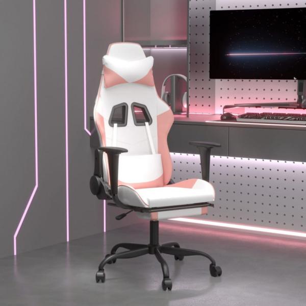 Gaming-Stuhl mit Massage & Fußstütze Weiß und Rosa Kunstleder (Farbe: Rosa)