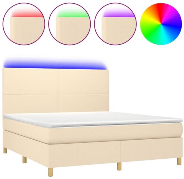 vidaXL Boxspringbett mit Matratze & LED Creme 160x200 cm Stoff