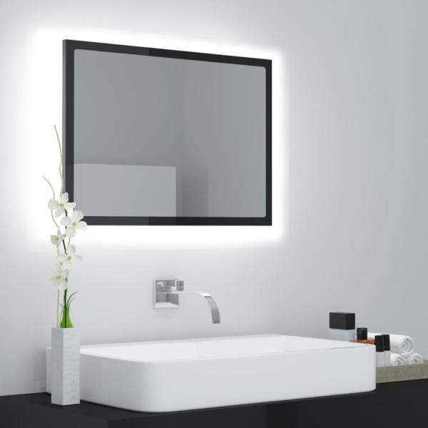 LED-Badspiegel, Spanplatte Hochglanz-Schwarz, 60 x 8,5 x 37 cm