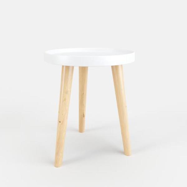 Beistelltisch 'Buffalo' - Beistelltisch mit runder Tischplatte und Massivholzfüssen, Weiß, Scandi-Style