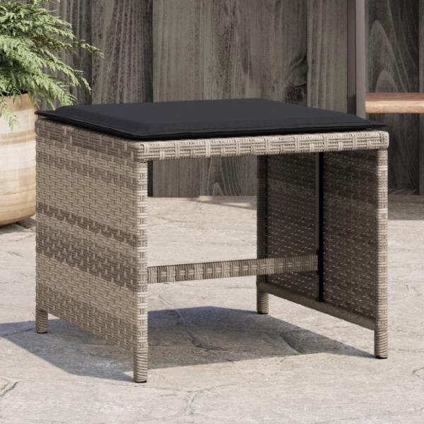 vidaXL Gartenhocker mit Kissen 4 Stk. Hellgrau 40x40x35 cm Poly Rattan