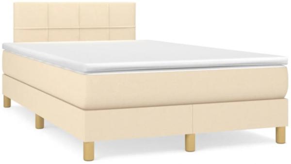 Boxspringbett mit Matratze & LED Creme 120x190 cm Stoff (Farbe: Creme)