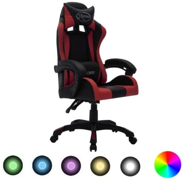 Gaming-Stuhl mit RGB LED-Leuchten Weinrot Schwarz Kunstleder