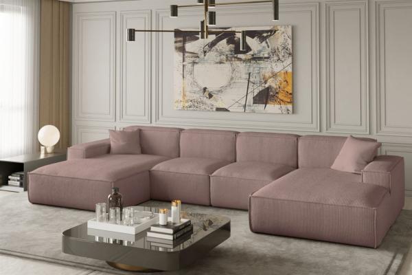 Wohnlandschaft U-Form CELES XS in Stoff Scala Rose