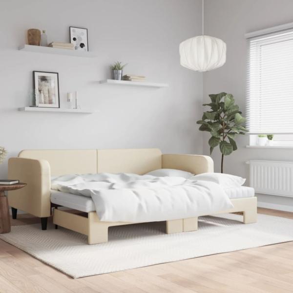 vidaXL Tagesbett Ausziehbar mit Matratzen Creme 90x200 cm Stoff