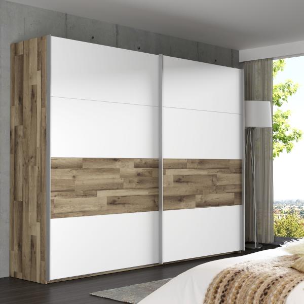 Schiebetürenschrank >MODERN WAY< in Stabeiche / Weiss Matt - 270x210,5x61,2 cm (BxHxT)