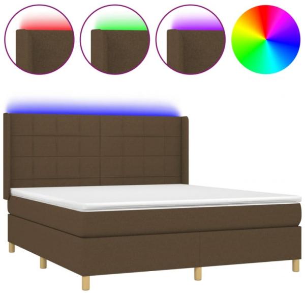 vidaXL Boxspringbett mit Matratze & LED Dunkelbraun 180x200 cm Stoff 3138896