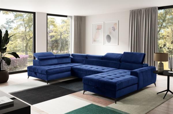 Wohnlandschaft Schlafsofa AGNESA Stoff Salvador Dunkelblau Ottomane Rechts