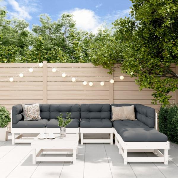 vidaXL 7-tlg. Garten-Lounge-Set mit Kissen Weiß Massivholz