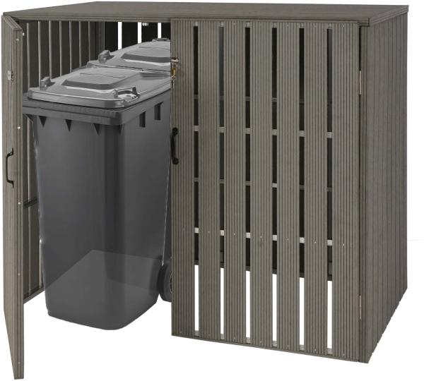 XL 2er-/4er-WPC-Mülltonnenverkleidung HWC-J28, Mülltonnenbox, Metall Holzoptik, erweiterbar ~ grau