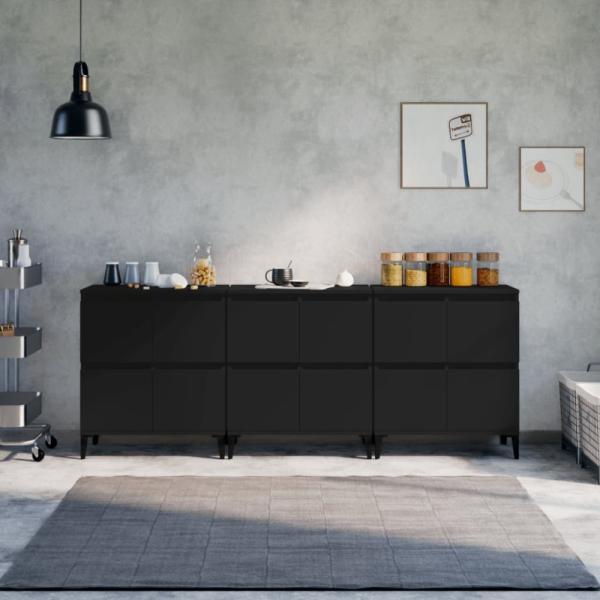 vidaXL Sideboards 3 Stk. Schwarz 60x35x70 cm Holzwerkstoff