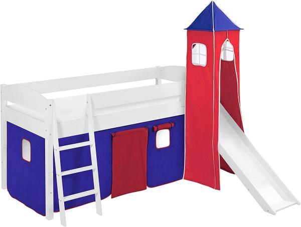 Lilokids 'Ida 4105' Spielbett 90 x 200 cm, Blau Rot, Kiefer massiv, mit Turm, Rutsche und Vorhang