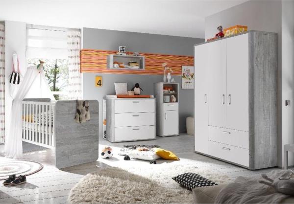 Storado 'Frieda' 10-tlg. Babyzimmer-Set für Zwillinge vintage wood grey/weiß matt