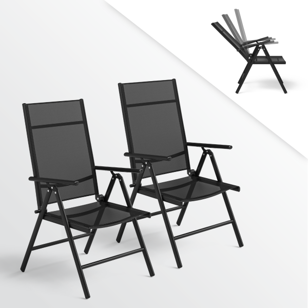 STEELSØN 'Lirael' Gartenstühle mit Aluminium-Gestell, 2er-Set, klappbar, Rückenlehne 7-stufig verstellbar, schwarz