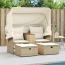 vidaXL Gartensofa 2-Sitzer mit Dach und Hockern Beige Poly Rattan Bild 10