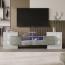 Merax Lowboard mit LED-Beleuchtung und Glasplatte, TV-Schrank mit hochglänzenden Korpus, Betonoptik, Breite 200 cm, Beton-Optik | Weiß Bild 3